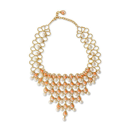 CULTURED PEARL AND CORAL FRINGE NECKLACE - Foto 1