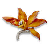 DIAMOND AND ENAMEL ORCHID CLIP BROOCH - photo 1