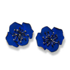 FANOURAKIS BLUE ENAMEL FLOWER EARRINGS