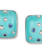 TRIANON TURQUOISE, SAPPHIRE AND CULTURED PEARL EARRINGS