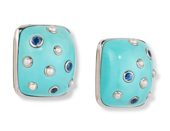 Trianon. TRIANON TURQUOISE, SAPPHIRE AND CULTURED PEARL EARRINGS - Foto 2