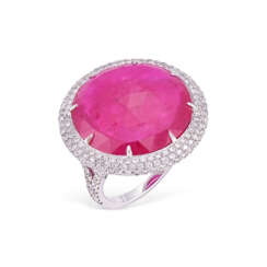 RED STONE AND DIAMOND RING