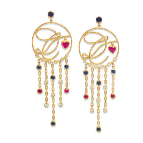 COLOURED STONE PENDENT EARRINGS - фото 1
