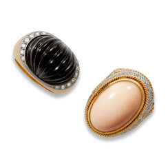 ZOLOTAS ONYX AND DIAMOND RING AND CORAL AND DIAMOND RING