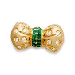 VOURAKIS EMERALD AND DIAMOND BOW BROOCH