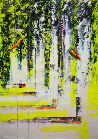 Интерьерная картина «Берёзовый дождь», Холст, Масляные краски, Абстрактный экспрессионизм, Пейзаж, 2020 г. - фото 1