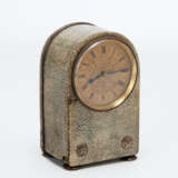 Déco table clock in brass, covered in gray-crème galuchat - Foto 1