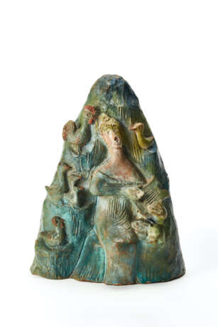 Alf Gaudenzi. Hand-molded and polychrome enamelled terracotta sculpture depicting a girl playing - Foto 1