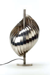 Spiral-shaped table lamp in turned stainless steel and steel sheets in the style of Henri Mathieu