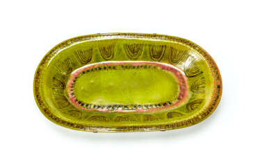 Large centerpiece underglazed ceramic in shades of green and brown