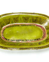 Large centerpiece underglazed ceramic in shades of green and brown