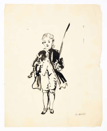 Tomaso Buzzi. Drawing depicting a young violinist in eighteenth-century clothes - Foto 1