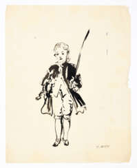 Drawing depicting a young violinist in eighteenth-century clothes