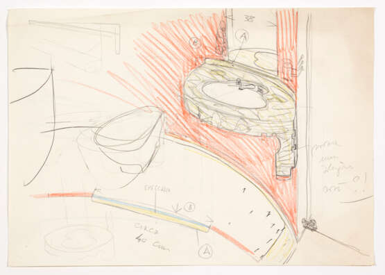 Carlo Scarpa. Sketch for the handbasin in the bathroom of Casa Zentner - Foto 1
