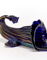 Large cornucopia in blue blown glass