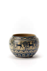 Salt stoneware bowl decorated in cobalt blue monochrome