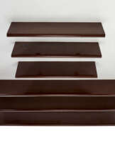 Lot of six brown painted wooden shelves of different lengths