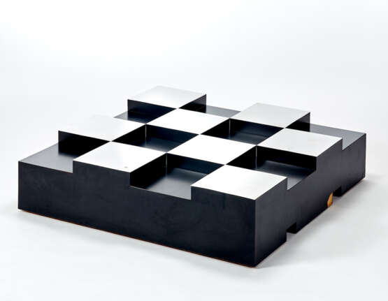 Acerbis. Low table in wood, covered in black laminate and stainless steel - фото 1
