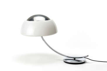 Table lamp in chromed steel, aluminum, white painted metal and methacrylate