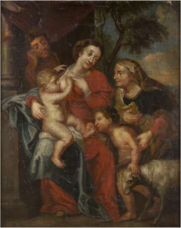 NIEDERLÄNDISCHER/ITALIENISCHER MEISTER Tätig im 17. Jahrhundert HEILIGE FAMILIE MIT JOHANNES UND DER HEILIGEN ELISABETH - photo 1