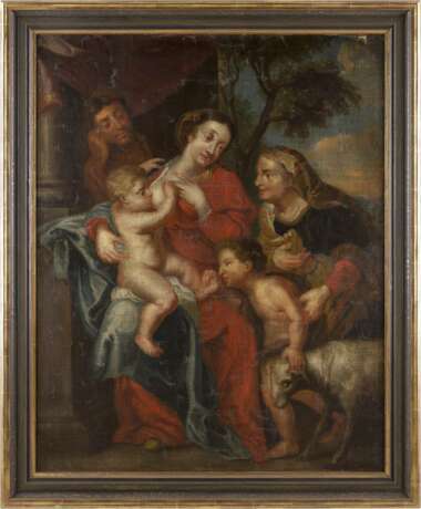 NIEDERLÄNDISCHER/ITALIENISCHER MEISTER Tätig im 17. Jahrhundert HEILIGE FAMILIE MIT JOHANNES UND DER HEILIGEN ELISABETH - фото 2