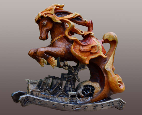 Skulpture „Galloped-2 oder das bucklige Pferd.“, Naturholz, Holzschnitzerei, Sozialistischer Realismus, Animalistisches, 2020 - Foto 1