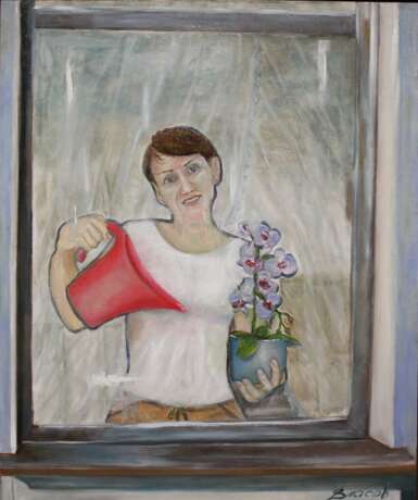 Соседка с орхидеей Canvas Oil paint Impressionism Genre art 2020 - photo 1