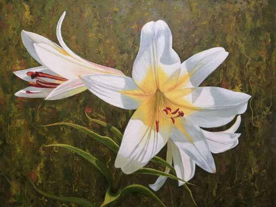 Painting “White lily”, Canvas on the subframe, Oil paint, Realist, Still life, 2020 - photo 1
