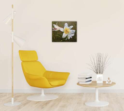 Painting “White lily”, Canvas on the subframe, Oil paint, Realist, Still life, 2020 - photo 2