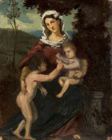 MONOGRAMMIST ED Tätig im 19. Jahrhundert Maria mit dem Jesusknaben und Johannes (Öl-Studie) - Foto 1