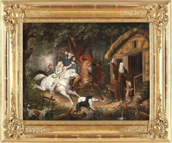 DEUTSCHER SPÄTROMANTIKER Tätig 2. Hälfte 19. Jahrhundert Märchenkönig auf der Jagd, geleitet von Gnade und Hartherzigkeit - Foto 2