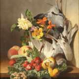 DAVID EMIL JOSEPH DE NOTER 1825 Gent - 1892 Saint Eugène Bologhine  Feines Blumen- und Früchtestillleben mit zwei toten Täubchen - photo 1