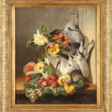 DAVID EMIL JOSEPH DE NOTER 1825 Gent - 1892 Saint Eugène Bologhine Feines Blumen- und Früchtestillleben mit zwei toten Täubchen - photo 2