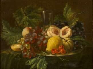 MARIA MARGARETHA VAN OS (ATTR.) Den Haag 1780 - 1862 Reizvolles Früchtestilleben mit Trauben, Pfirsichen, Zitronen und schmalem