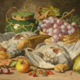 CHARLES THOMAS BALE Tätig 1866-1895. Gemäldepaar: Früchtestillleben mit Trauben, Honigtopf (1) und toten Tauben (2) - фото 1