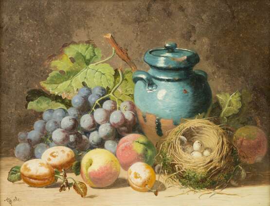 CHARLES THOMAS BALE Tätig 1866-1895. Gemäldepaar: Früchtestillleben mit Trauben, Honigtopf (1) und toten Tauben (2) - photo 3