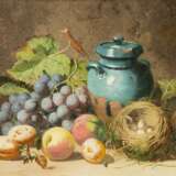 CHARLES THOMAS BALE Tätig 1866-1895. Gemäldepaar: Früchtestillleben mit Trauben, Honigtopf (1) und toten Tauben (2) - Foto 3