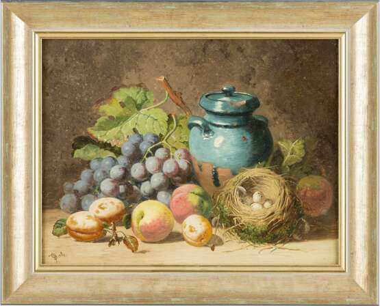 CHARLES THOMAS BALE Tätig 1866-1895. Gemäldepaar: Früchtestillleben mit Trauben, Honigtopf (1) und toten Tauben (2) - Foto 4