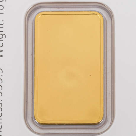 GOLDbarren - 10g GOLD fein, geprägter Goldbarren, Degussa, - photo 3