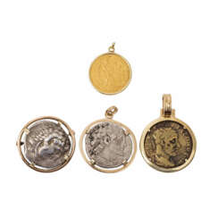 Münzen und Medaillen als Schmuckstücke in Gold gefasst -
