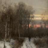 SOPHUS JACOBSEN 1833 Frederikshald - 1912 Düsseldorf Wanderer im winterlichen Birkenwald am Abend - Foto 1