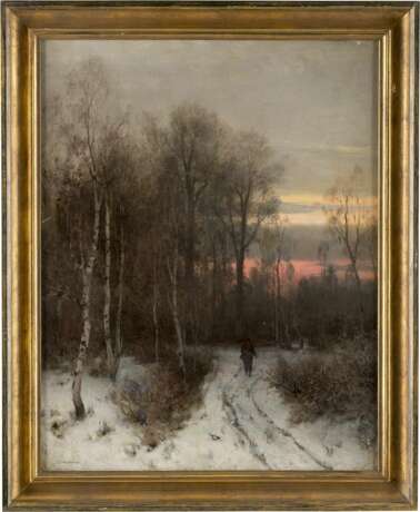 SOPHUS JACOBSEN 1833 Frederikshald - 1912 Düsseldorf Wanderer im winterlichen Birkenwald am Abend - Foto 2
