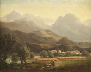 SÜDDEUTSCHER LANDSCHAFTSMALER Tätig 2. Hälfte 19. Jahrhundert Ziegenhirten vor Alpenpanorama