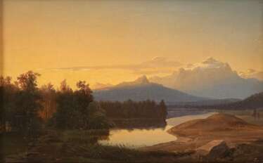 SÜDDEUTSCHER LANDSCHAFTSMALER Tätig um 1850 Stiller Bergsee bei Sonnenuntergang