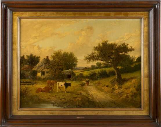 FREDERICK WILLIAM HAYES 1848 Liverpool - 1918 London Englische Landschaft mit Cottage und Herde - Foto 2