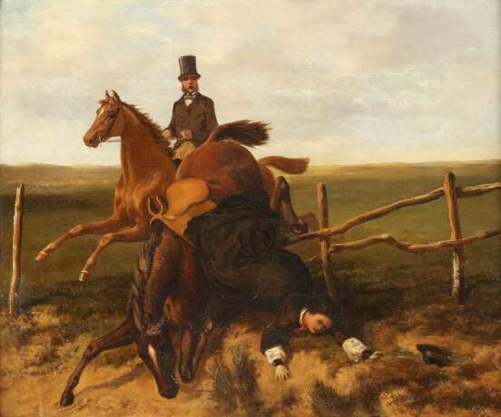 ENGLISCHER GENREMALER Tätig 2. Hälfte 19. Jahrhundert Der Sturz vom Pferd - photo 1
