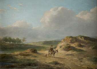 EUGÈNE VERBOECKHOVEN 1798/99 Warneton - 1881 Brüssel Hügelige Landschaft mit Maultierreiter und Hund