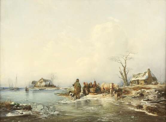 ANDREAS SCHELFHOUT (UMKREIS) 1787 Den Haag - 1870 ebenda Unterhaltung am Pferdeschlitten auf zugefrorenem See - фото 1