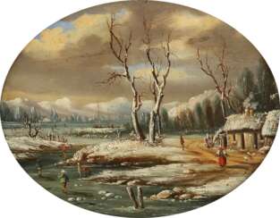 NIEDERLÄNDISCHER LANDSCHAFTSMALER Tätig 2. Hälfte 19. Jahrhundert Winterlicher See mit Figurenstaffage