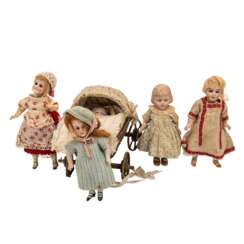 Konvolut aus 5 kleinen Puppen, 1. H. 20. Jahrhundert,